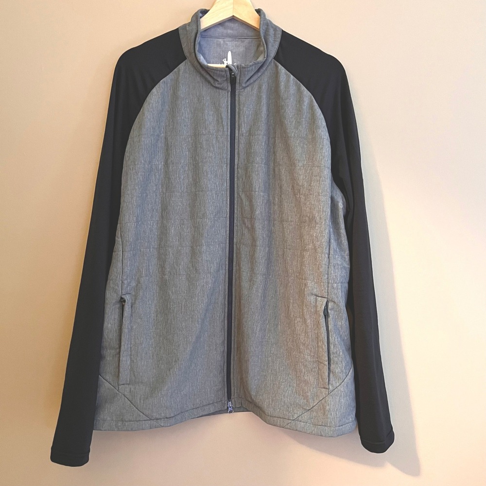 Johnnie-O Mens XL Gray Black Full Zip Quilted Performance Jacket Mountain Lake